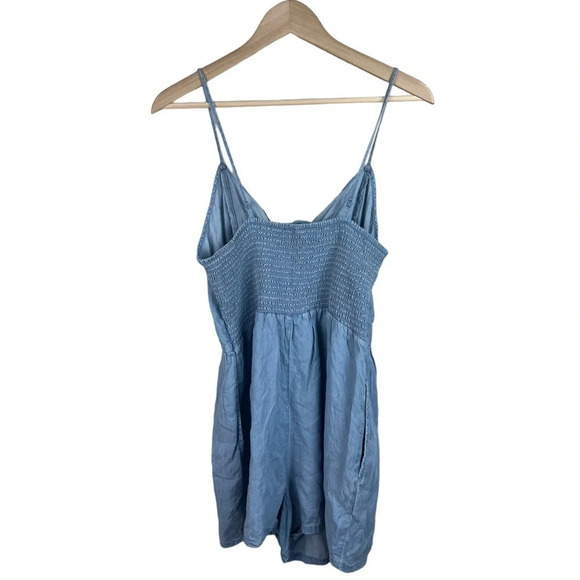 Aerie • Chambray Tie Front Knot Romper - Picture 2 of 11